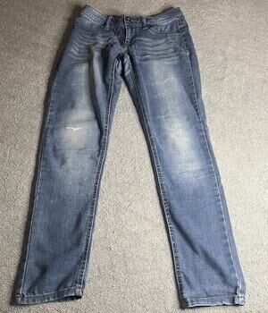 Vintage Y2K Mudd Low Rise Skinny Jeans Size 5 Medium Wash Distressed B406